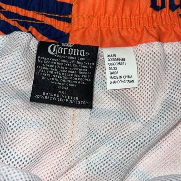 Corona Orange Tropical Swim Trunks w/ Blue Palm Leaf Print Mens Size 2XL - Picture 3 of 7